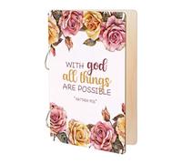 SUPERDANT With God All Things Are Possible Wooden Loose Leaf Floral Design Journal Card Keeper Inspirational Text Planner Card Holder Elegant Greeting Card Organizer Photo Album with 2-Rings