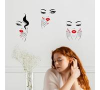 SUPERDANT Woman with Red Lips Wall Stickers Red Nails Wall Decals Walls Art Stickers DIY Vinyl Decor Line Women Decals Art Decor for Beauty Nail Salon Makeup Store 30x96cm