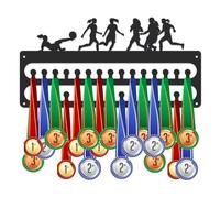 SUPERDANT Women's Soccer Medal Hanger Display Sports Medal Holder Wall Mount Women's Soccer Medals Hanging 30 Hooks Black Metal Medal Display Rack Iron Race Ribbon Award Organizer for Athletes