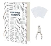 SUPERDANT Wonderful Memories Greeting Card Organizer Set Short Lines Wooden Card Keeper Binder with 2-Ring 20 Inner Pocket and Punch for Birthday Wedding 24x16cm