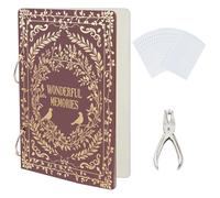 SUPERDANT Wonderful Memories Greeting Card Organizer Vintage Patterns Postcard Binder Wooden Cards Keeper Binder 2-Rings Photo Album for Birthday Wedding Holiday with Punch and 20 Pockets