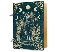 SUPERDANT Wooden Card Keeper Memory Book Cats Loose Leaf Binder Greeting Card Holder Postcard Organizer Book No Rings Wood Cover Moon Phase Magic Birthday Calendar Holder Organizer File Folder