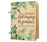 SUPERDANT Wooden Loose Leaf Binder Bill Paying Organizer Greeting Card Holder Postcard Organizer Book 2-Rings Cover Green Leaves Birthday Reminder Calendar Keeper File Folder Organizer Card Keeper