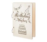 SUPERDANT Wooden Loose Leaf Binder Birthday Wishes Greeting Card Holder Birthday Card Planner 2-Rings Cover Cake Birthday Calendar Keeper Organizer Card Keepsake File Folder