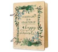 SUPERDANT Wooden Loose Leaf Binder Green Leaf Wreath Greeting Card Organizer Book Postcard Photo Album Cover Gift Card Storage Box Keepsake No Rings