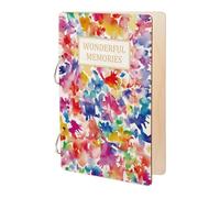 SUPERDANT Wooden Loose Leaf Binder Wonderful Memories Greeting Card Organizer Postcard Photo Album 2-Rings Cover Watercolor Strokes Card Keeper Book Holder Organizer Card Keepsake Cover