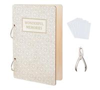 SUPERDANT Wooden Memory Card Organizer Wedding Planning Book - Greeting Holder Journal With 2-Rings, 1-Punch, 20 Pockets for Photos and Window Grilles