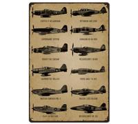 SUPERDANT WWII Fighter Planes Tin Signs Fighter Guide Metal Signs Warplane Poster Art for Bars Pub Playroom Pantry Boy's Room Wall Decor Plaque Man Cave Gift