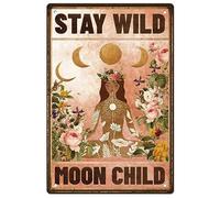 SUPERDANT Yoga Girl Flowers Metal Signs Stay Wild Moon Child Tin Signs Moon Phase Poster Art Funny Wall Plaques for Girl's Room Cafe Bar Vintage Decor Gift