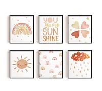 SUPERDANT You Are My Sunshine Canvas Wall Art 6 PCS Rainbow Pictures Print Boho Rainbow Decor Nursery Wall Art Poster Baby Girl Bedoom Print Toddler Room Decor Unframed