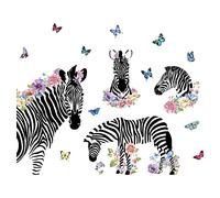 SUPERDANT Zebra Wall Decals Flower and Animal Butterfly Large Wall Sticker DIY Peel and Stick Removable Murals Stickers for Nursery Children Room Decor