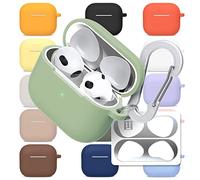 superdivision AirPods 3 & Pro Case Silicon Protective Clear Cover with Anti-Lost Carabiner Keychain Kit Set Dust Guard Dust-Proof Film [Front LED Visible] (AirPods 3, Artichoke)