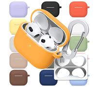 superdivision AirPods 3 & Pro Case Silicon Protective Clear Cover with Anti-Lost Carabiner Keychain Kit Set Dust Guard Dust-Proof Film [Front LED Visible] (AirPods 3, Clementine)