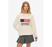 Superdry Americana Crew Knit, White, Size 8, Women White