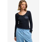 Superdry Athletic Button Down Long Sleeve Top, Blue, Size 16, Women Blue