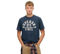 Superdry Athletic Ess Tee T-Shirt | 100% Organic Cotton | 220gsm Jersey | Vintage Pigment Wash | Large Athletic Front Graphic | Ribbed Crew Neck