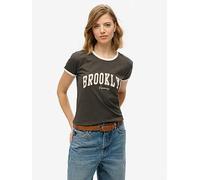 Superdry Athletic Essential Ringer Fitted T-Shirt, Grey, Size 16, Women Grey