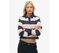 Superdry Athletic Essentials Cropped Stripe Rugby Shirt-blue, Blue, Size 16, Women Blue