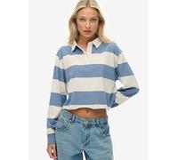 Superdry Athletic Essentials Cropped Stripe Rugby Shirt- Blue, Blue, Size 16, Women Blue