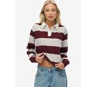 Superdry Athletic Essentials Cropped Stripe Rugby Top, Red, Size 14, Women Red