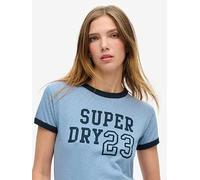 Superdry Athletic Essentials Ringer Fitted T-Shirt, Blue, Size 14, Women Blue