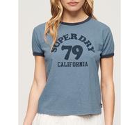 Superdry Beach Graphic Fitted Ringer Short Sleeve T-shirt Blue XS Women
