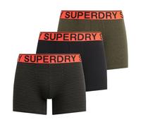 Superdry Boxer Shorts 3 Pack Underwear Mid Length Triple Pack Black Khaki Stripe