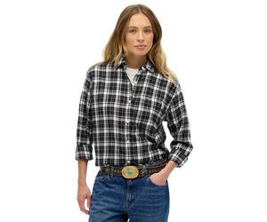 Superdry Check Flannel Boyfriend Long Sleeve Shirt Black XS Woman