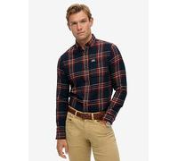 Superdry Check Print Long Sleeve Shirt, Navy, Size Xl, Men Navy