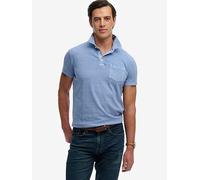 Superdry Classic Cotton Linen Short Sleeve Polo Shirt, Blue, Size M, Men Blue
