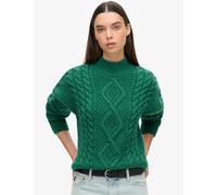 Superdry & Co Cable Knit Funnel Neck Jumper with Wool Green