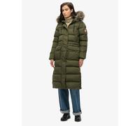 Superdry & Co Faux Fur Hooded Longline Coat Khaki
