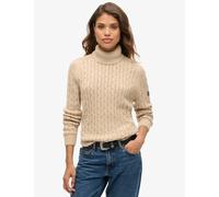 Superdry & Co Pure Cotton Cable Knit Roll Neck Jumper Beige