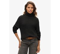 Superdry & Co Pure Cotton Cable Knit Roll Neck Jumper Black