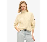 Superdry & Co Pure Cotton Cable Knit Roll Neck Jumper White