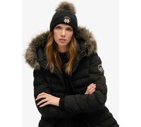 Superdry & Co Women's Cable Faux Fur Pom Beanie Hat with Wool - Black, Black