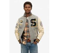 Superdry, JACKET COLLEGE PATCHED BOMBER JACKET, M5012082A, Grey Marl, M, MAN, ADULT