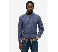 Superdry Cotton Classic Cable Knitted Quarter Zip, Blue, Size S, Men Blue