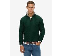 Superdry Cotton Classic Cable Quarter Zip Knitted Jumper, Dark Green, Size M, Men Dark Green