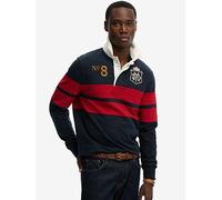 Superdry Double Emblem Stripe Rugby Top, Navy, Size M, Men Navy