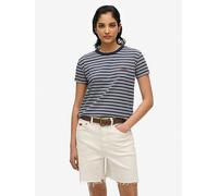 Superdry Essential Logo Striped Fitted T-Shirt, Blue, Size 12, Women Blue