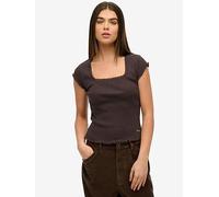 Superdry Essential Square Neck Short Sleeve T-Shirt- Brown, Brown, Size 12, Women Brown