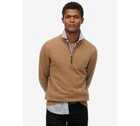 Superdry Essentials Cotton Half Zip Knitted Jumper, Brown, Size L, Men Brown