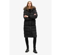 Superdry female Faux Fur Hooded Longline Coat - 10 - Black, Black,Khaki