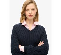 Superdry female Pure Cotton Cable Knit V-Neck Jumper - 10-12 - Navy Mix, Navy Mix