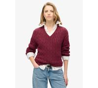 Superdry female Pure Cotton Cable Knit V-Neck Jumper - 10-12 - Red, Red