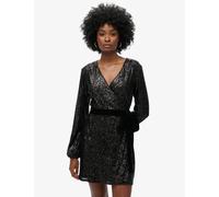 Superdry female Velvet Sequin V-Neck Mini Wrap Dress - 8 - Black, Black