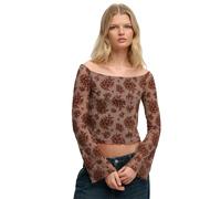 Women's Long Sleeve Flocked Knit T-Shirt Superdry Marron M