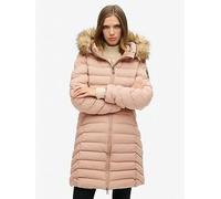 Superdry Fuji Faux Fur Hood Midi Length Jacket - Beige, Beige, Size 8, Women Beige
