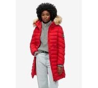 Superdry Fuji Faux Fur Hooded Coat, Red, Size 8, Women Red